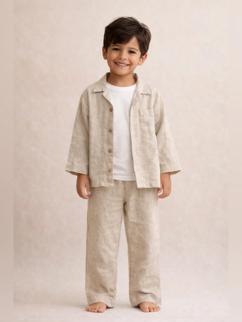 NWT Unisex Kids 100% Organic Linen Set 4T Natural Beige‎ 2 piece long sleeve